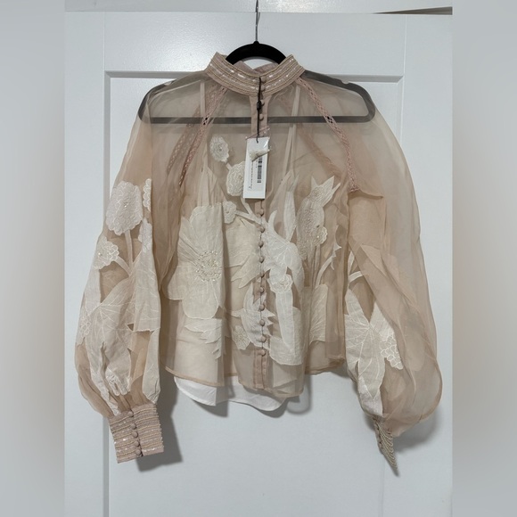 Karen Millen Embroidered Sheer Organdie Blouse in Blush - US 6‎ / NWT - Picture 7 of 16